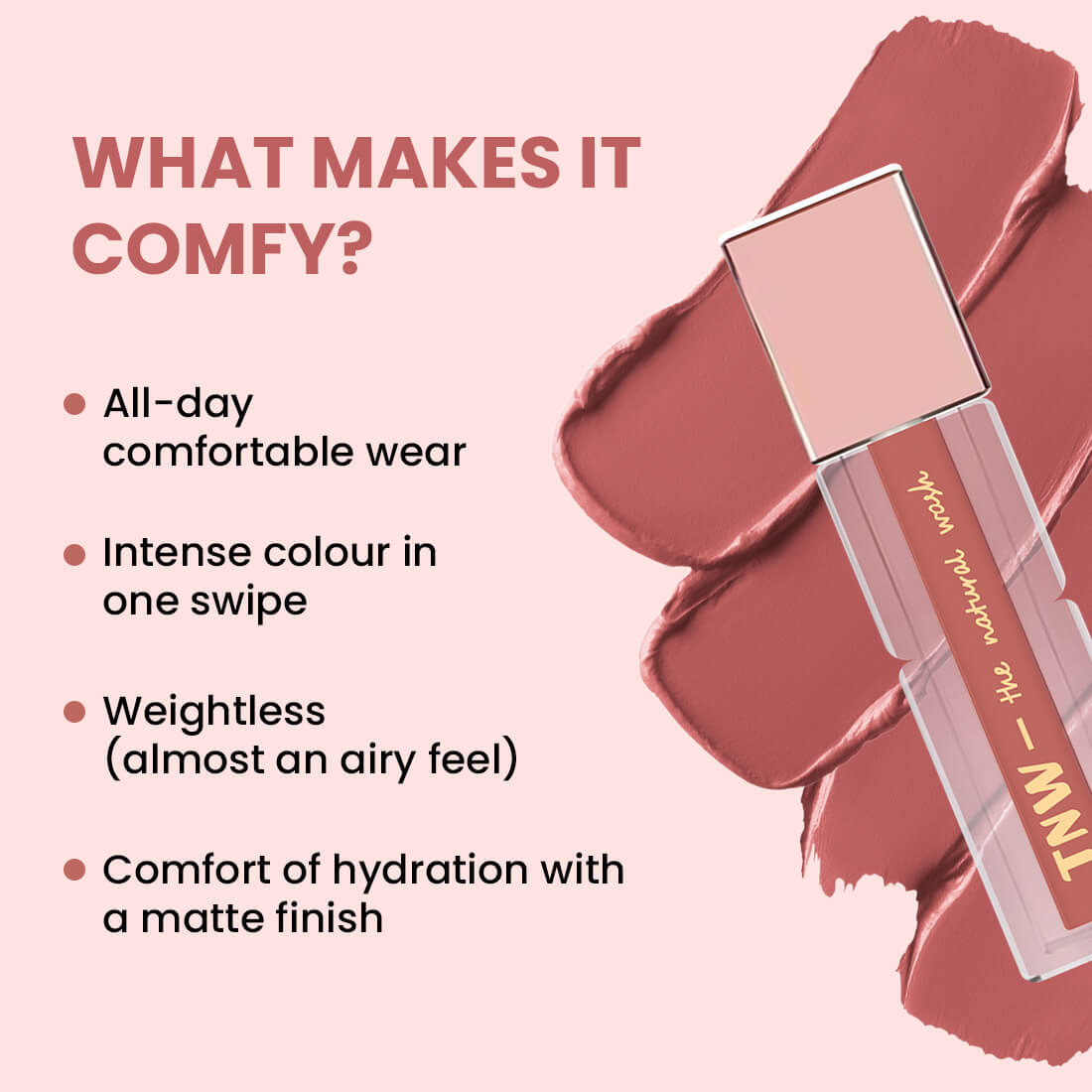 Comfy Matte Liquid Lipstick | 01 Rush Affair | Weightless, Hydrating & Long-Wear | Shea Butter, Hyaluronic Acid & Jojoba Oil | Paraben-Free | 3ml
