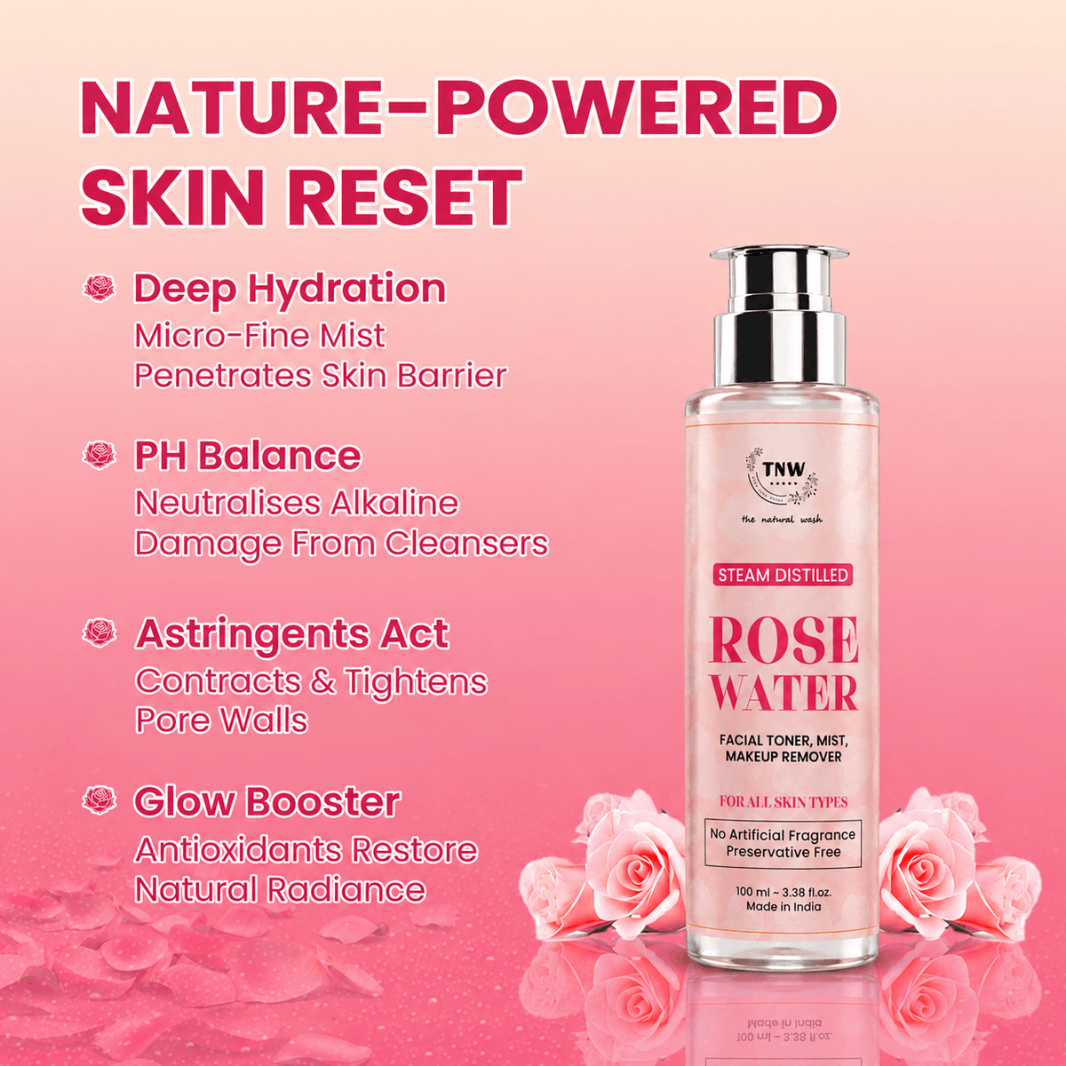 Steam Distilled Pure Rose Water - 100ml