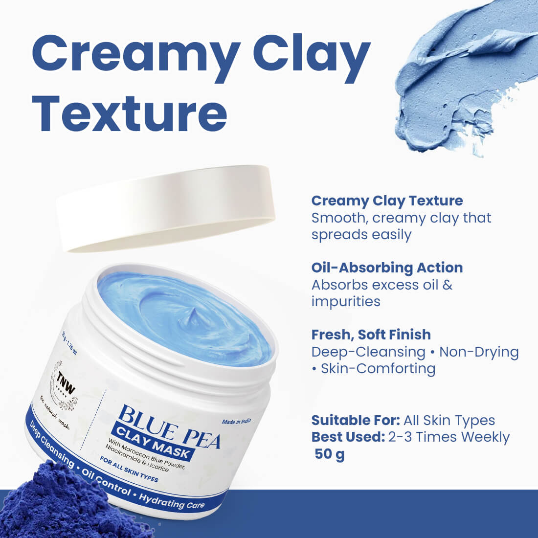 Blue Pea Clay Mask | Deep Cleansing, Oil Control, Hydrating & Brightening Care