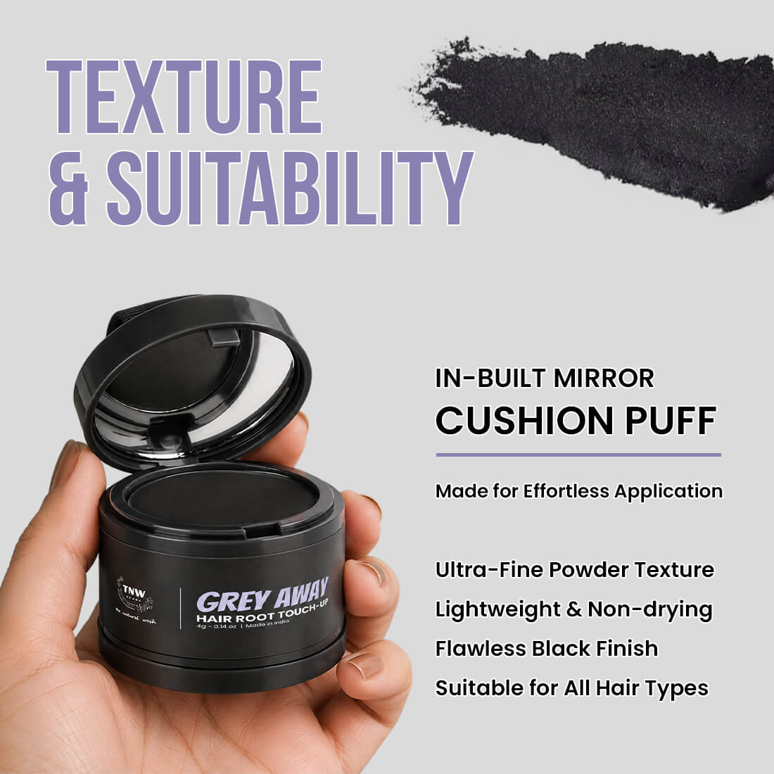 Grey Away Hair Root Touch-Up | Instant Grey Coverage, Easy Blend & Intense Black Finish | 4g
