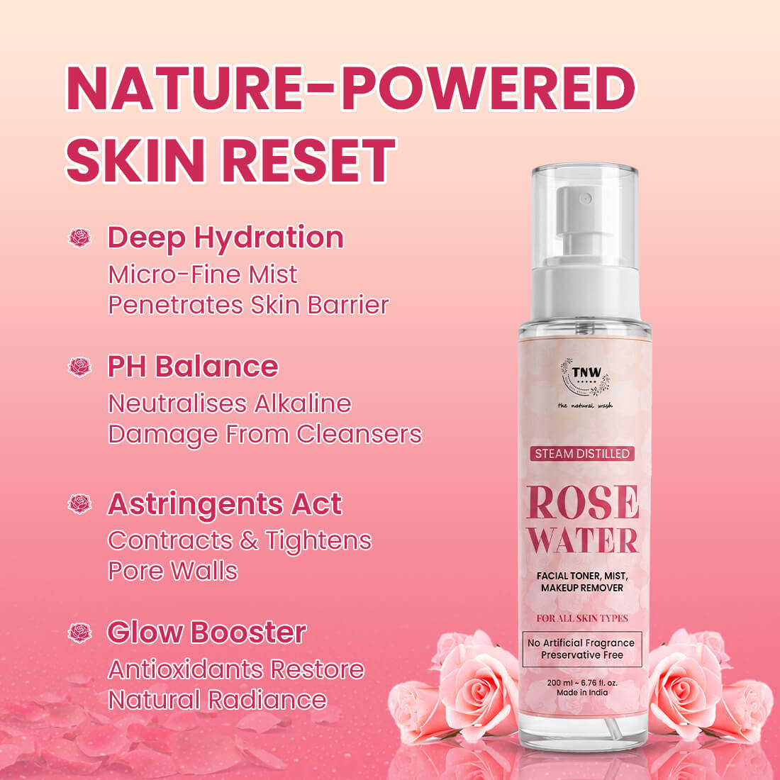 Steam Distilled Pure Rose Water - 200ml