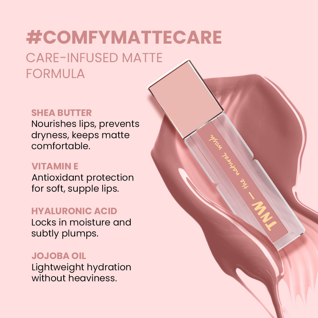 Comfy Matte Liquid Lipstick | 03 Perfect Scandal | Weightless, Hydrating & Long-Wear | Shea Butter, Hyaluronic Acid & Jojoba Oil | Paraben-Free | 3ml
