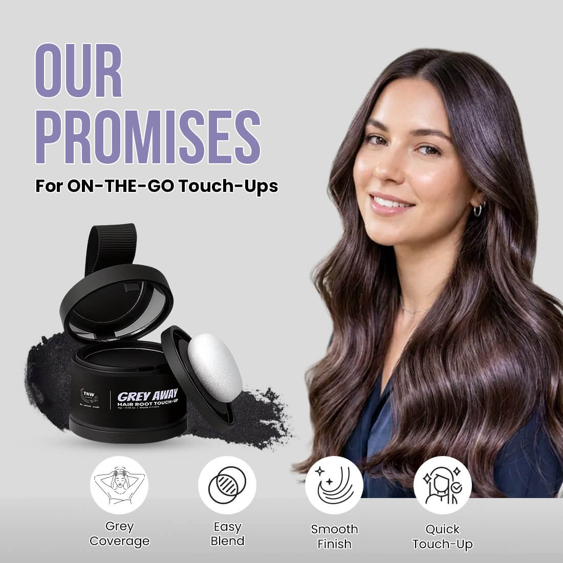 Grey Away Hair Root Touch-Up | Instant Grey Coverage, Easy Blend & Intense Black Finish | 4g