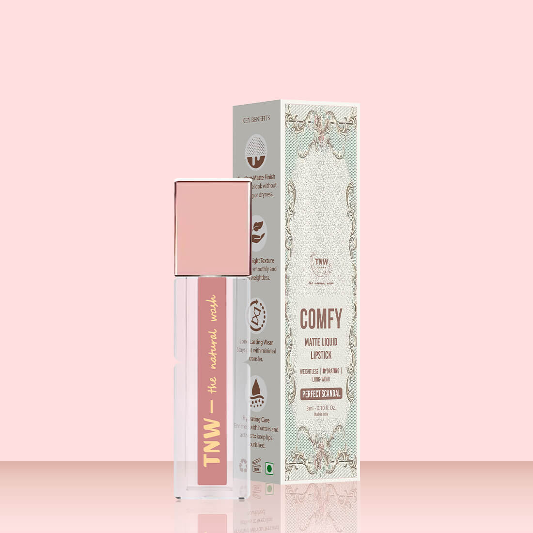 Comfy Matte Liquid Lipstick | 03 Perfect Scandal | Weightless, Hydrating & Long-Wear | Shea Butter, Hyaluronic Acid & Jojoba Oil | Paraben-Free | 3ml