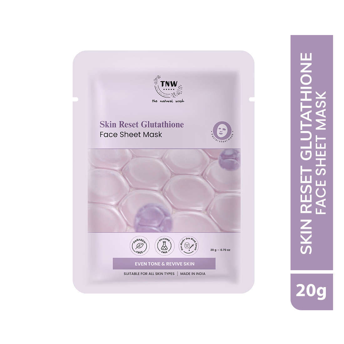 TNW Skin Reset Glutathione Face Sheet Mask packaging on a white background