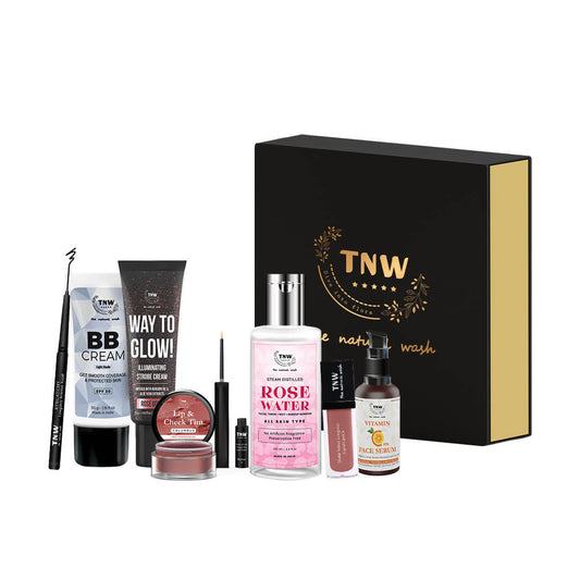Tip to Toe Get Ready Kit (Full Size Liquid Lipstick (magical mauve), BB Cream(Light Shade),  Lip & Cheek Tint , Kajal, Eyeliner, Rose Water Spray 100 ml, Vitamin C Face Serum, Strobe Cream + Get a FREE Gift Box)