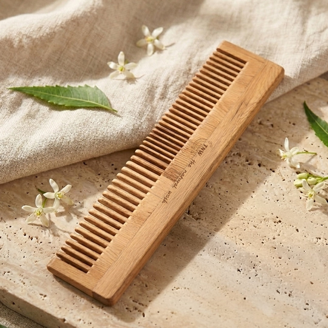 Neem Wood Comb (Anti-Dandruff & Anti-Hair Fall Comb) - With Dual Teeth