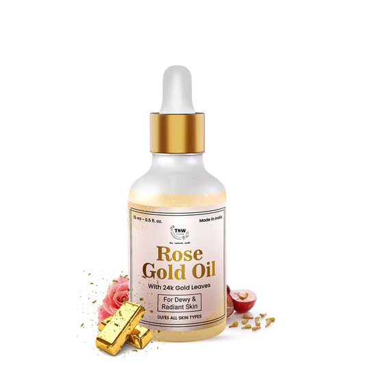 Rose Gold Oil with Gold Flakes for Glowing and Soft Skin.