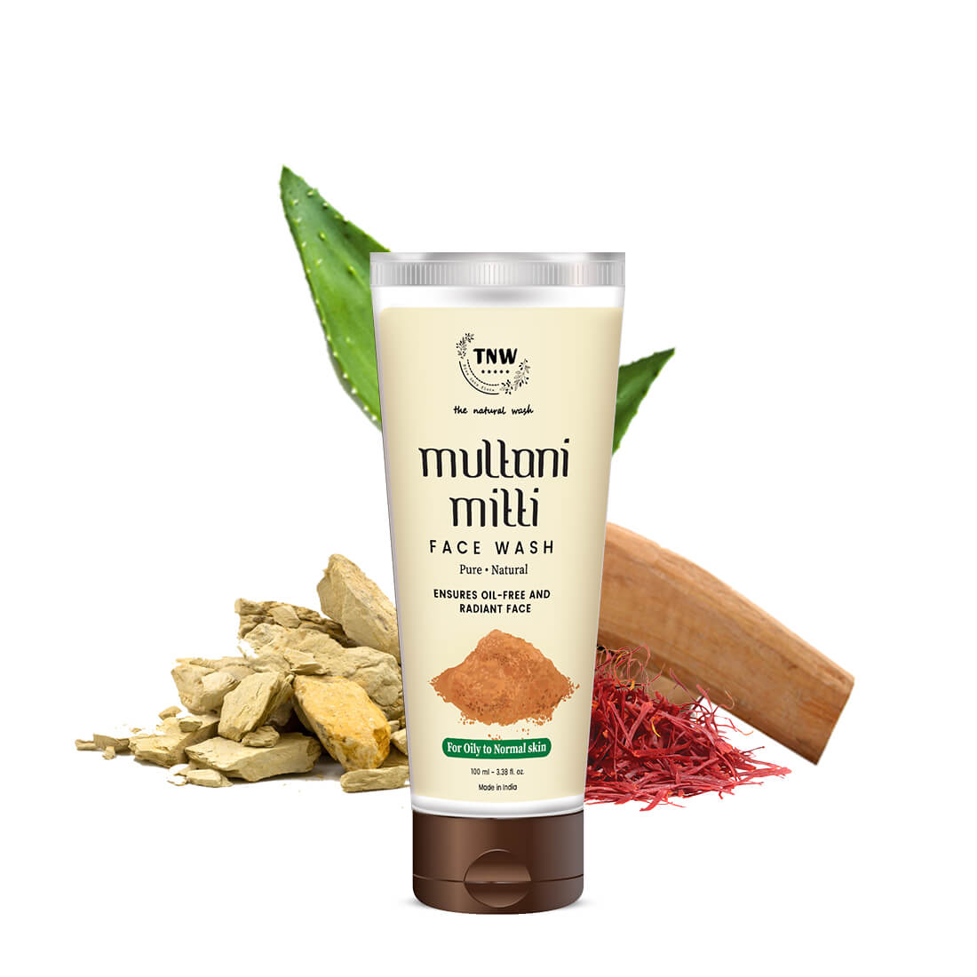Tube of TNW Mulloni Milti Face Wash with natural ingredients on a white background