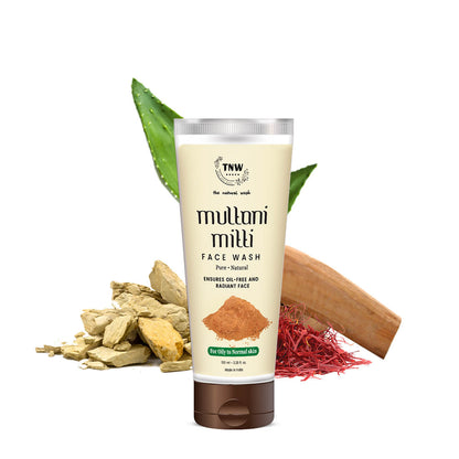Tube of TNW Mulloni Milti Face Wash with natural ingredients on a white background