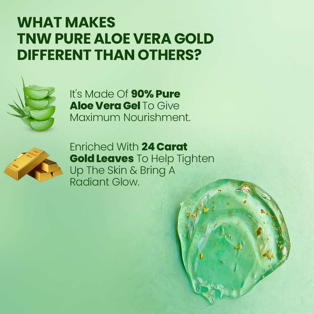 Pure Aloe Vera Gold Gel (With 90% Aloe Vera & 24 Carat Gold Leaves).