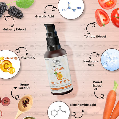 Ingredients Vitamin C Face Serum (with 20% Vitamin C, Hyaluronic, Niacinamide, Glycolic Acids)