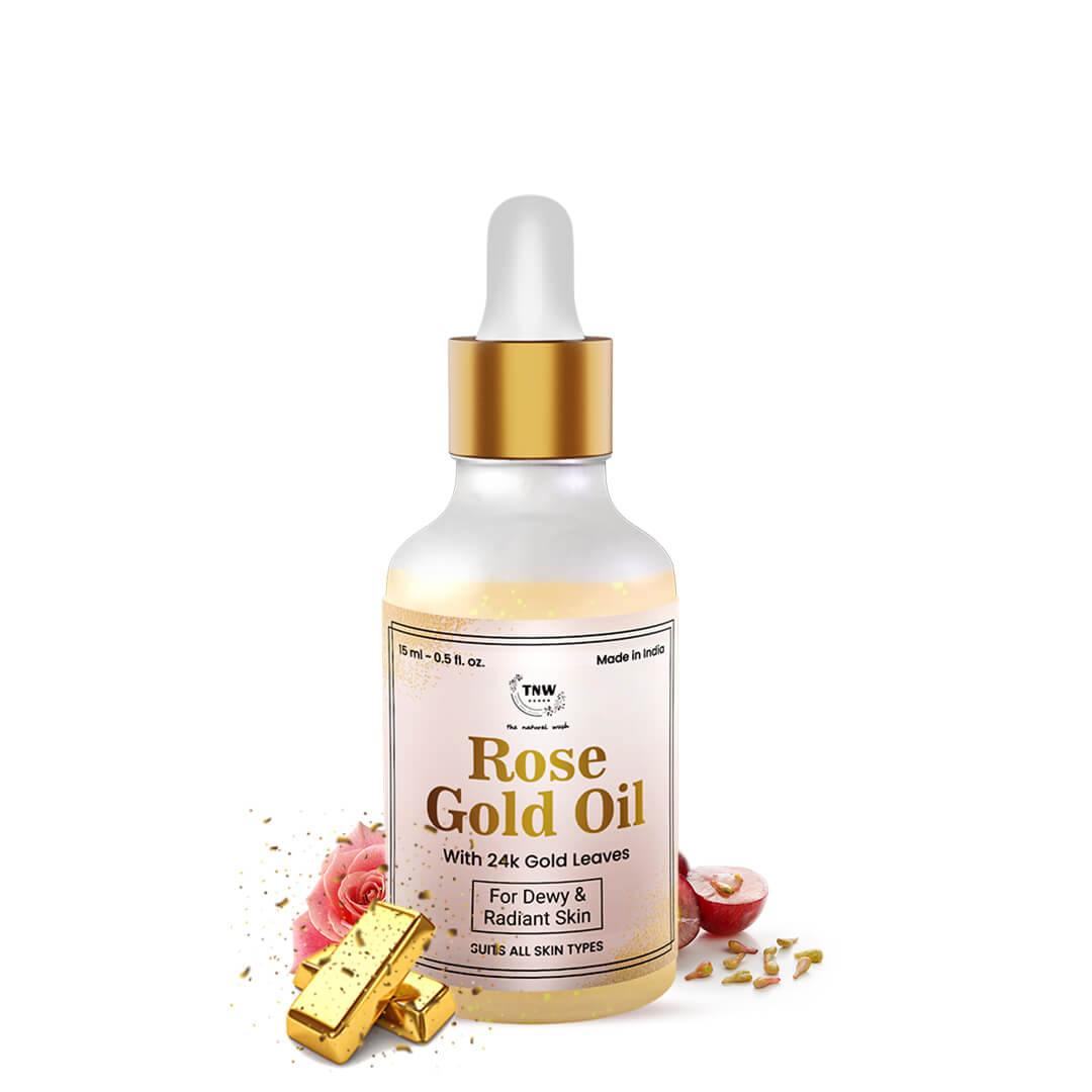 Rose Gold Oil with Gold Flakes for Glowing and Soft Skin